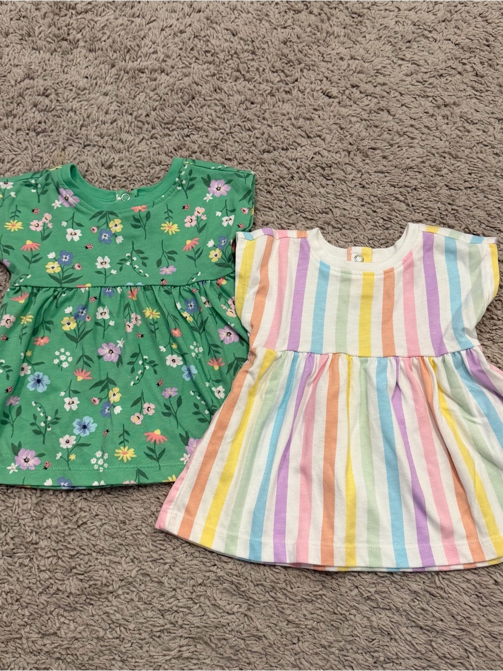 Garanimals Green Floral Dress & Pastel Rainbow Stripe Dress